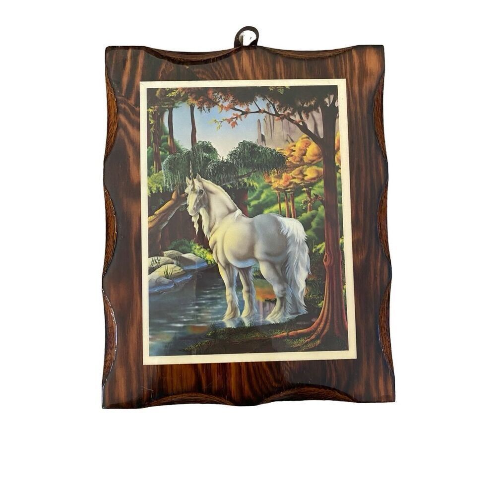 Wooden Unicorn Plaque Hanging Wall Art Portrait Unique Mystical Fairytale